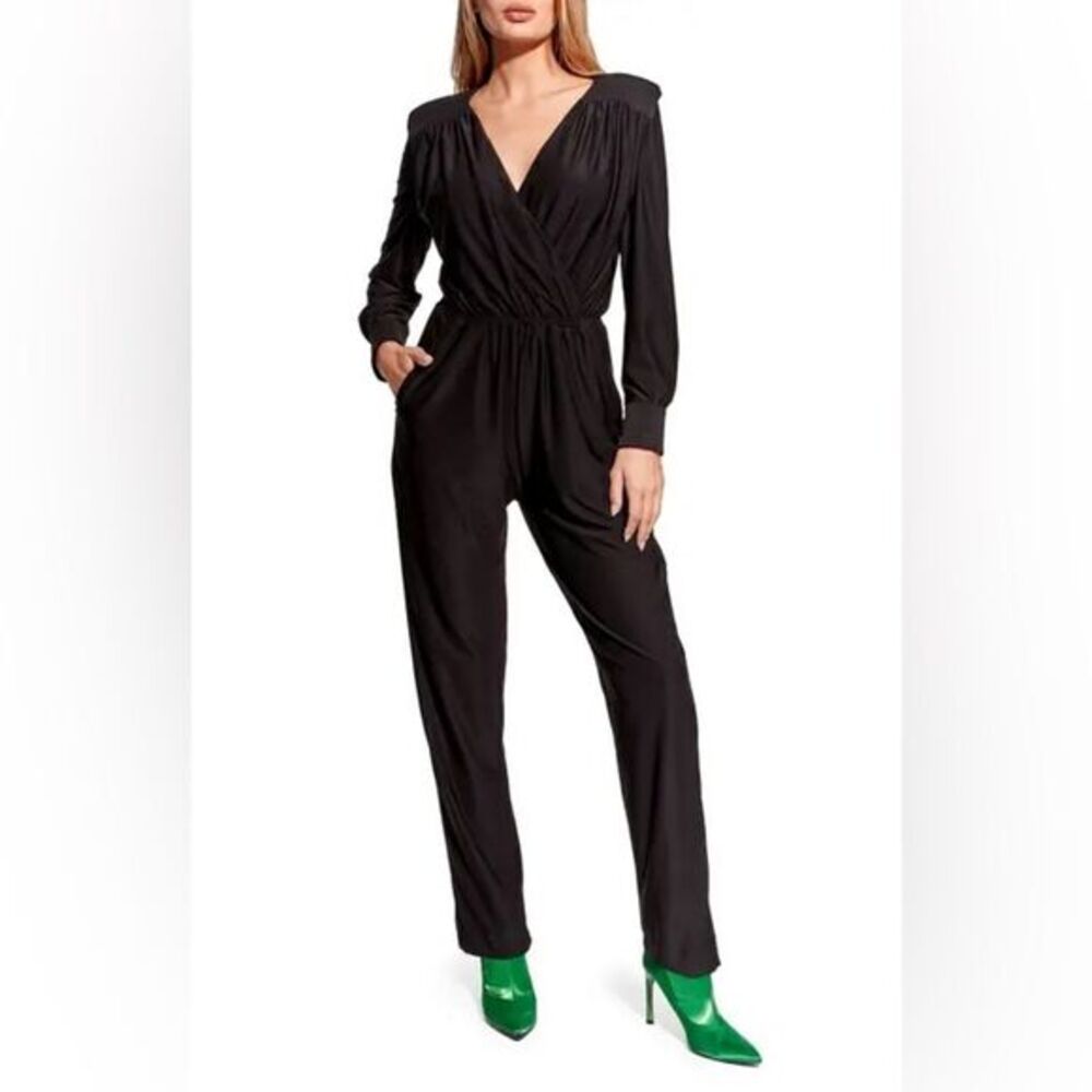 AS by DF | Nordstrom | Large black emery jumpsuit shoulder pads structured drape
